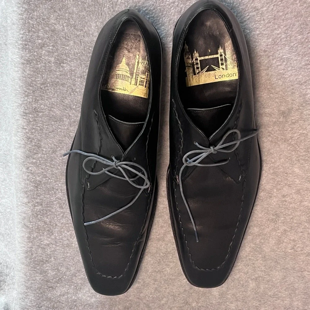 Paul Smith Mens Hand Crafted Black Leather Whipstitch Apron Toe Derby Shoes 9.5